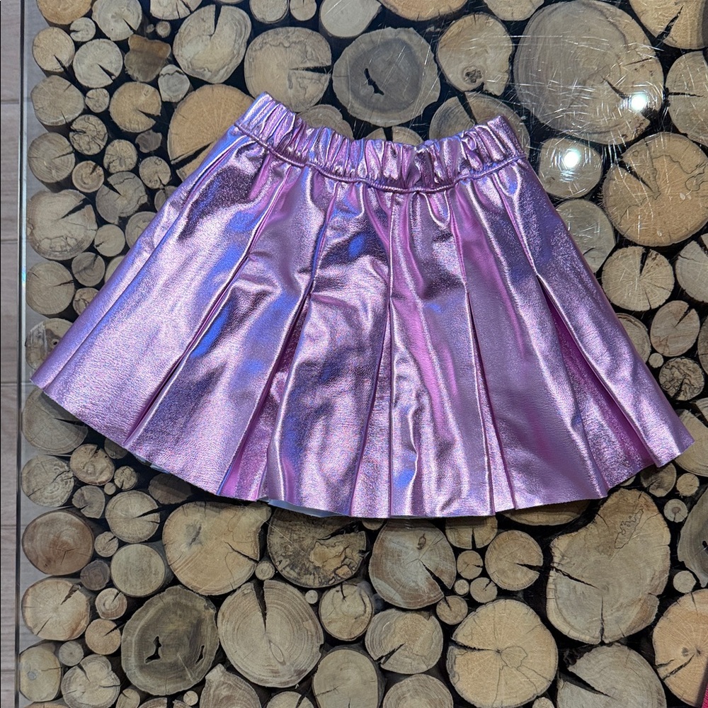 Zara Kids Shiny Pink Faux Leather Pleated Skirt
